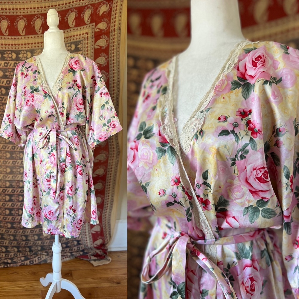 Vintage cottagecore garden Floral Kimono Robe